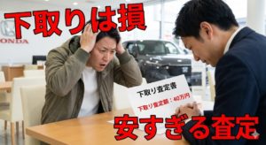 ディーラーの下取り査定額を見て、安すぎてショックを受けているフィットのオーナー。