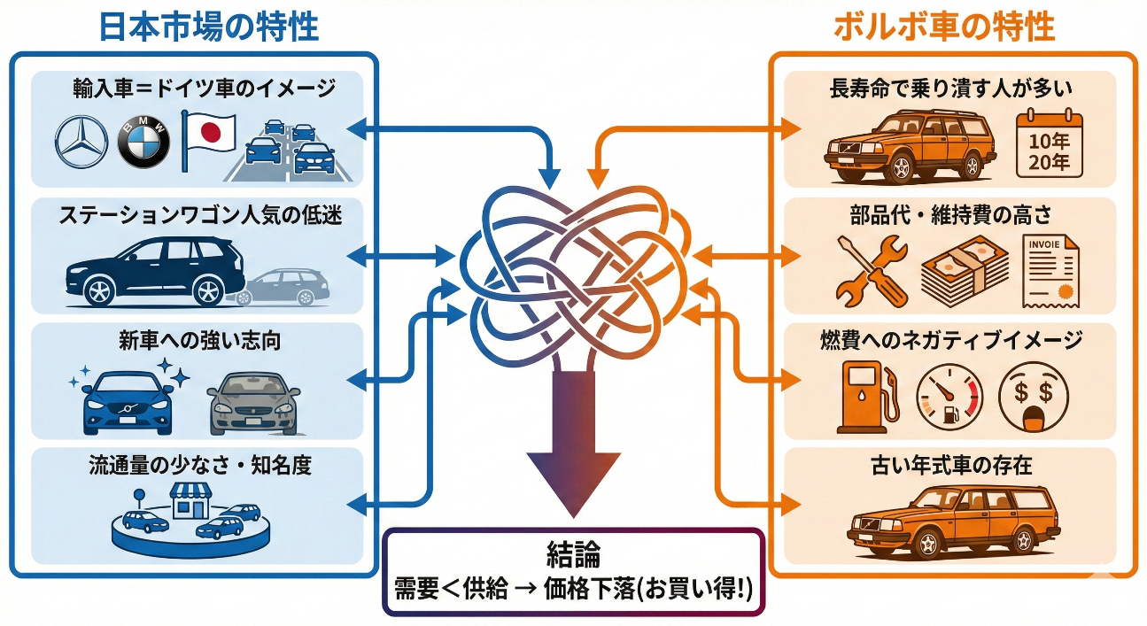 【図解】ボルボの中古車が安い構造的理由。日本市場の特性と車両特性の相互作用