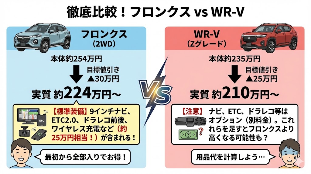図解:スズキ フロンクスとホンダ WR-Vの徹底比較(価格・値引き・標準装備の違い)