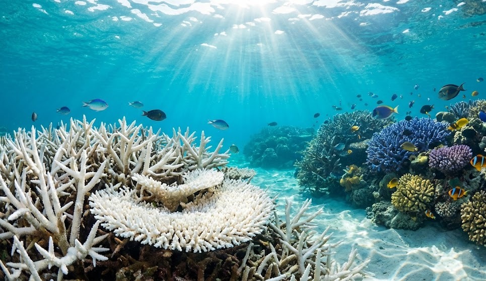 沖縄県恩納村の海で発生した大規模なサンゴの白化現象